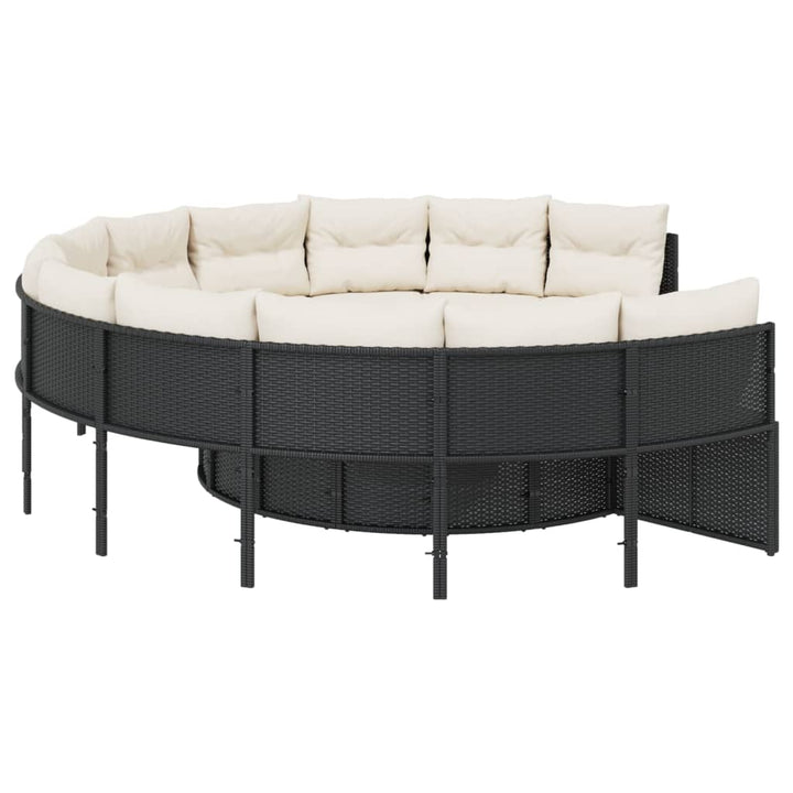havesofa med bord og hynder rund polyrattan sort
