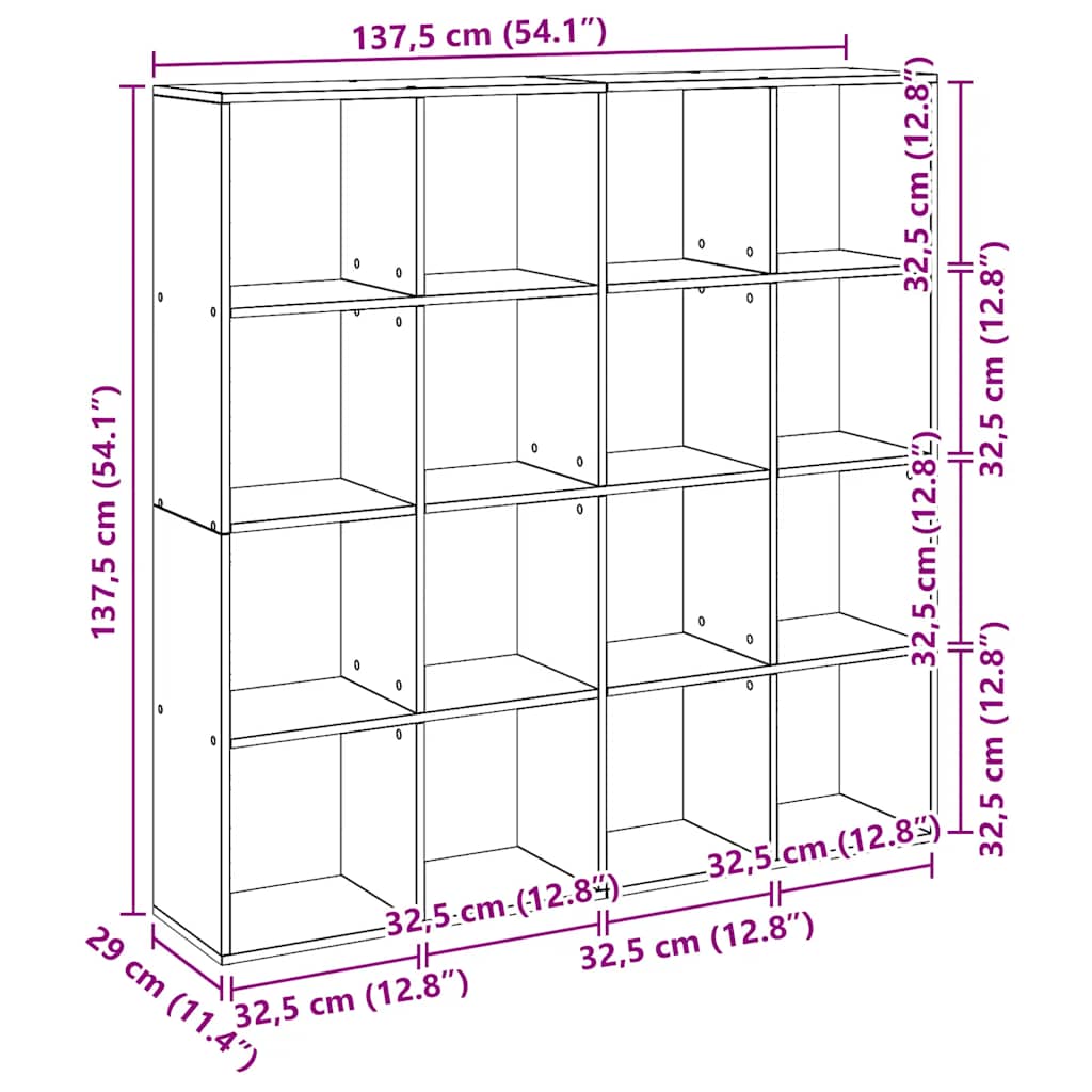 bogskab 102x29x143 cm konstrueret træ egetræslook