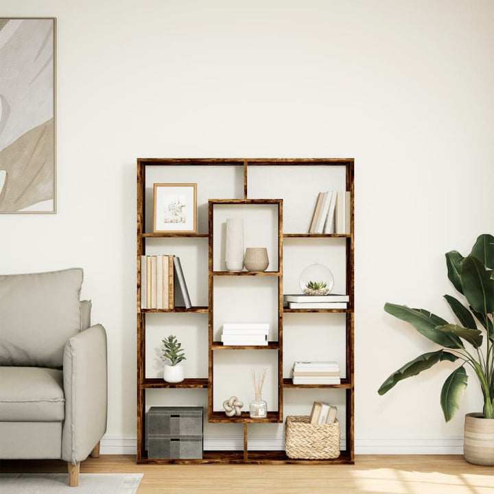 bogreol 102x29x143 cm konstrueret træ røget egetræ