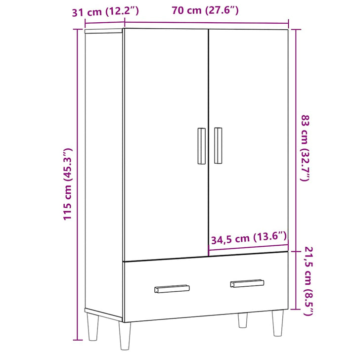 skab 70x31x115 cm konstrueret træ gammelt træ