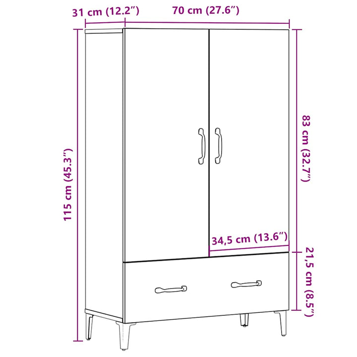 skab 70x31x115 cm konstrueret træ gammelt træ