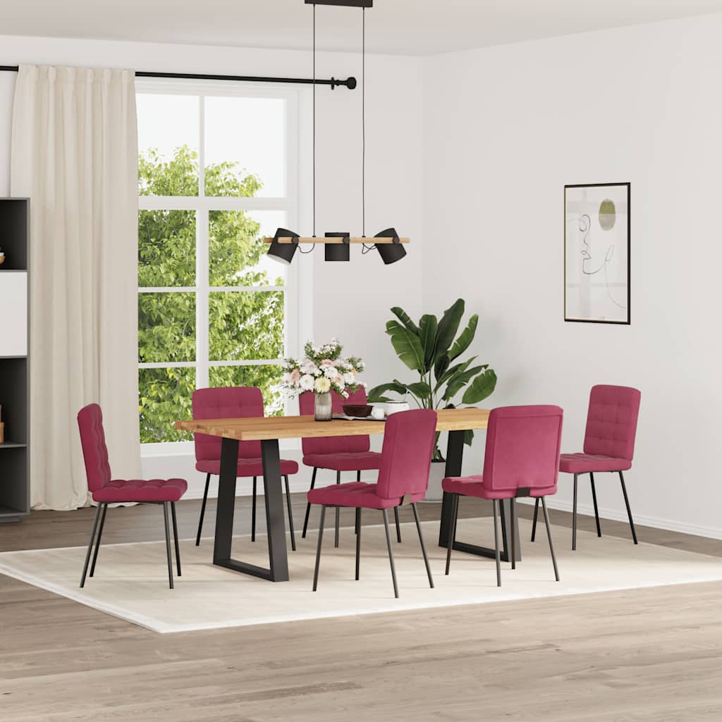 spisebordsstole 6 stk. velour vinrød