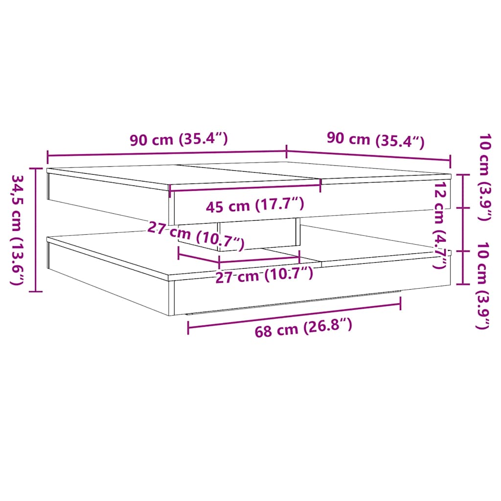 sofabord 360 grader drejeligt 90x90x34,5 cm hvid