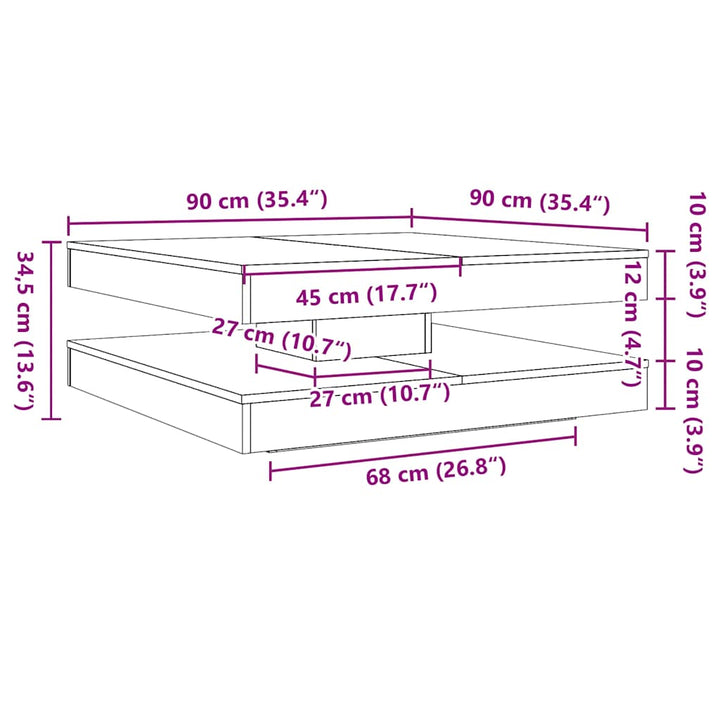 sofabord 360 grader drejeligt 90x90x34,5 cm hvid