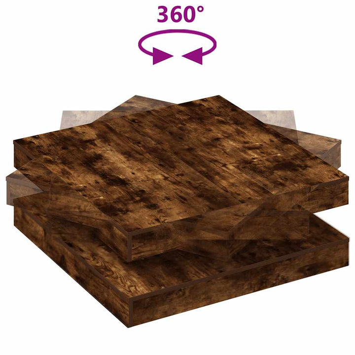 sofabord 360 grader drejeligt 90x90x34,5 cm røget egetræsfarve