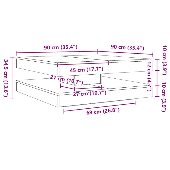 sofabord 360 grader drejeligt 90x90x34,5 cm antikt træ