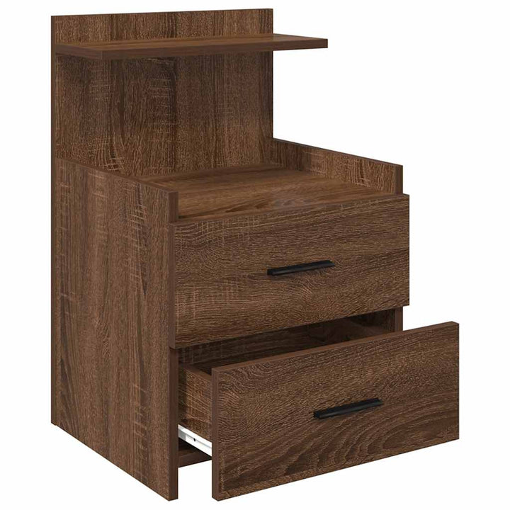 sengeborde 2 stk. med 2 skuffer brun eg 40x36,5x62 cm