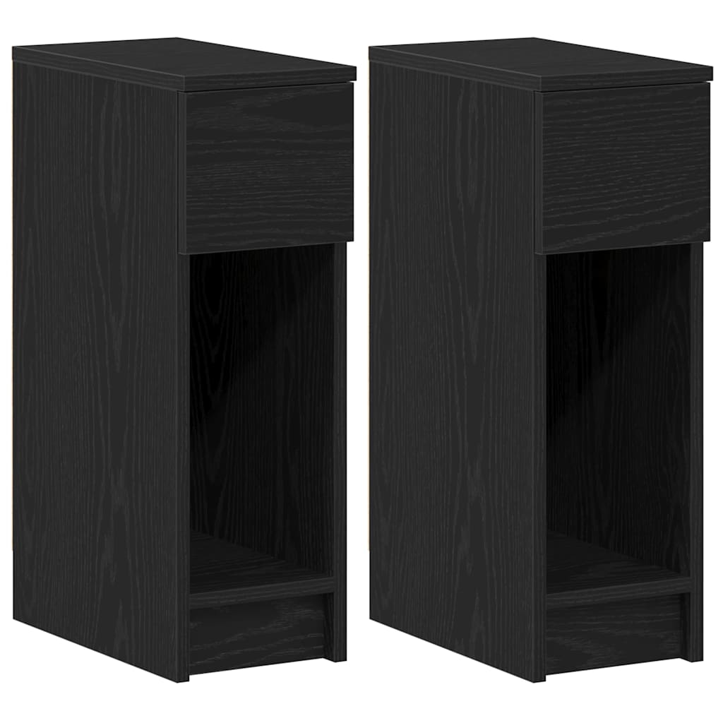 sengeborde med skuffe 2 stk. 20x36x60 cm sort-eg