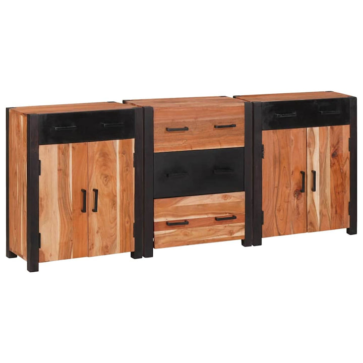 Sideboard 3 pcs Brun 165 x 30 x 75 cm Massivt akacietræ