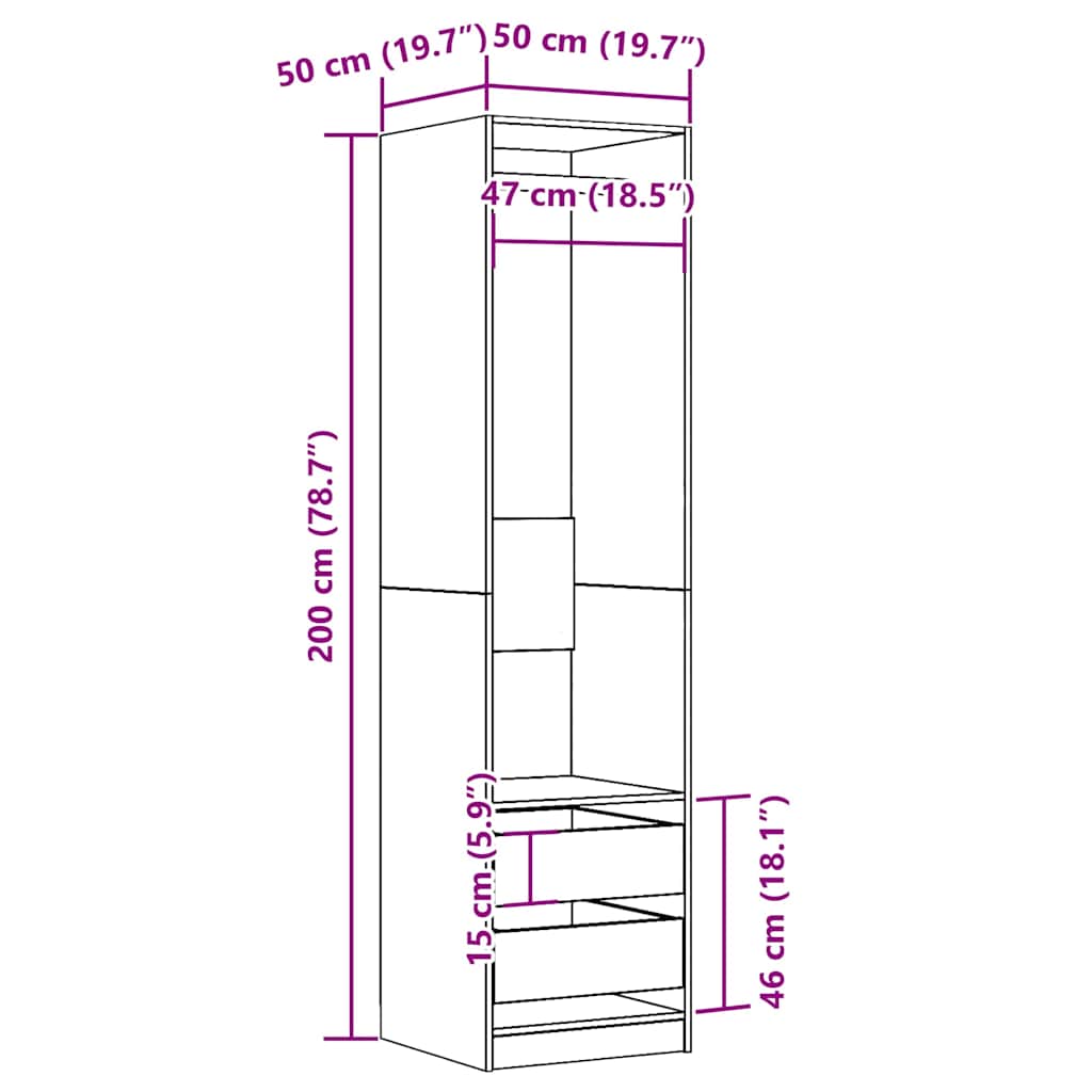 klædeskab 50x50x200 cm konstrueret træ kunsteg