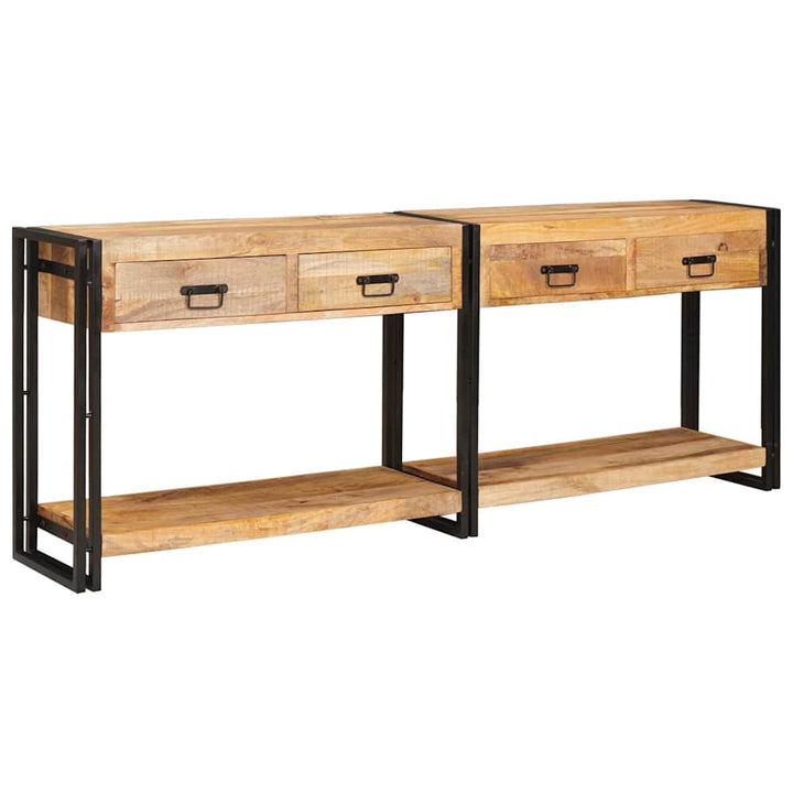 Konsolbord 2 pcs Brun 200 x 33 x 75 cm Massivt ru mangotræ