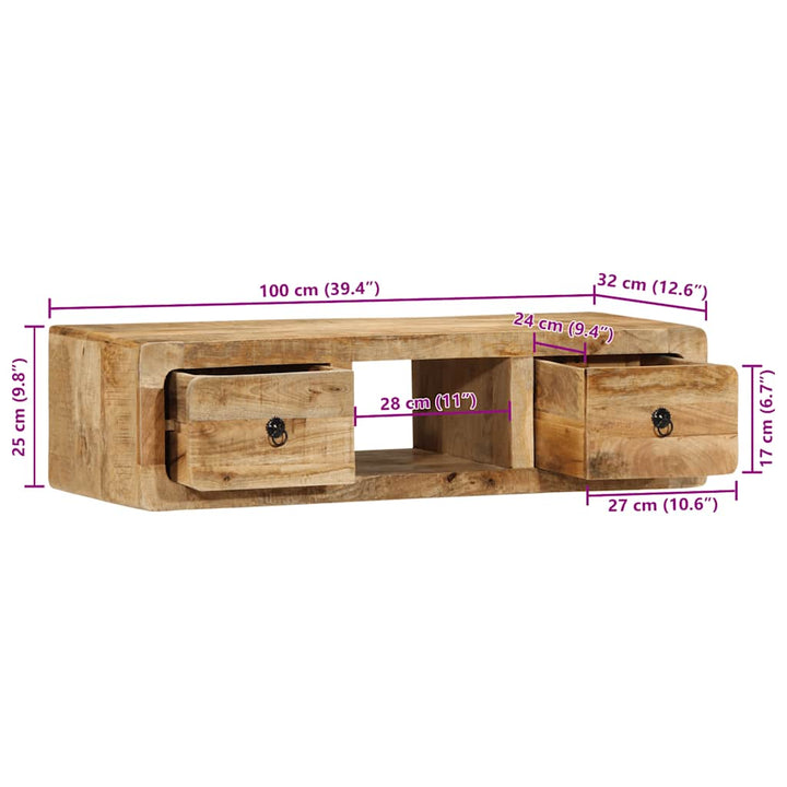 væghængt tv-skab 100x32x25 cm massivt ru mangotræ
