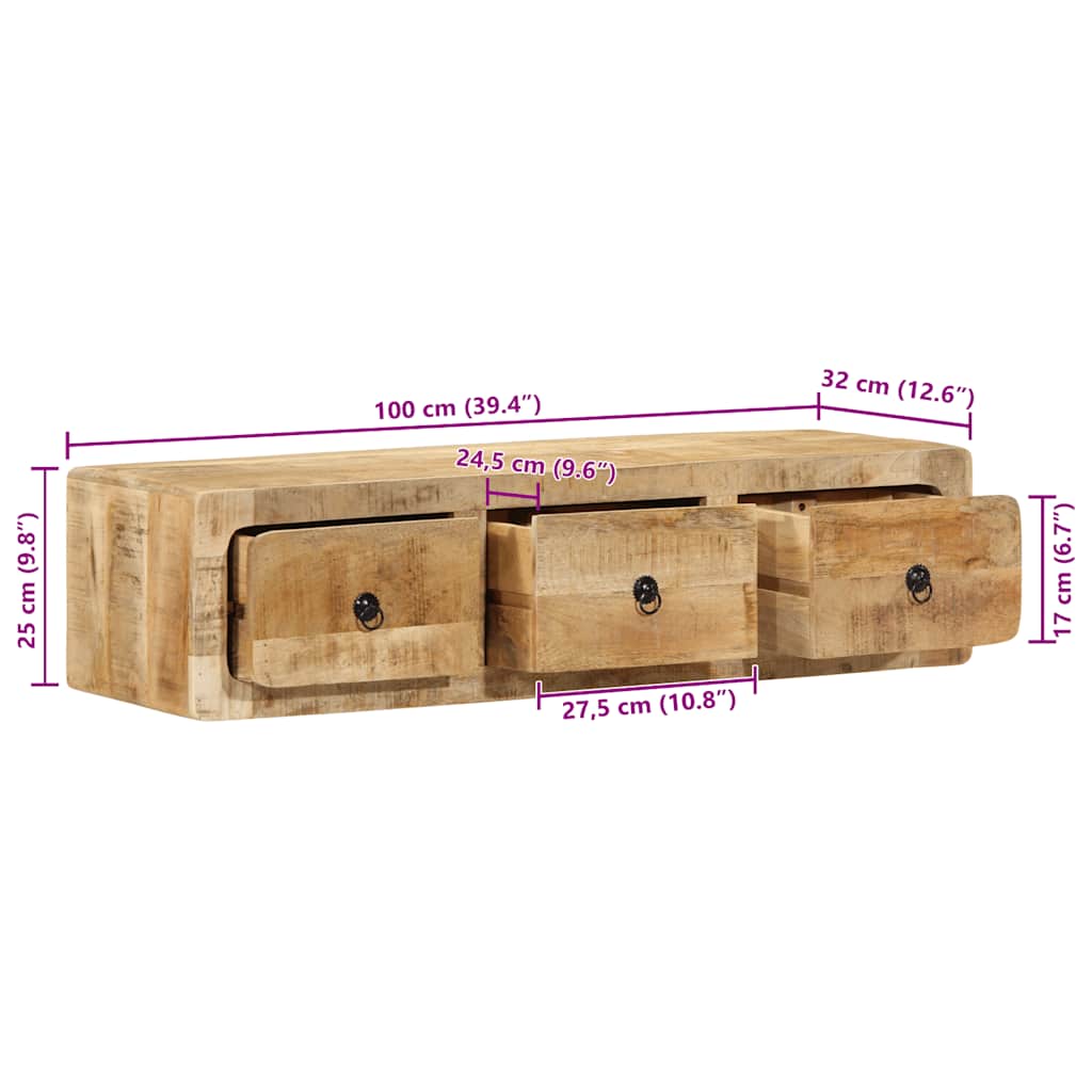 væghængt tv-skab 100x32x25 cm massivt ru mangotræ