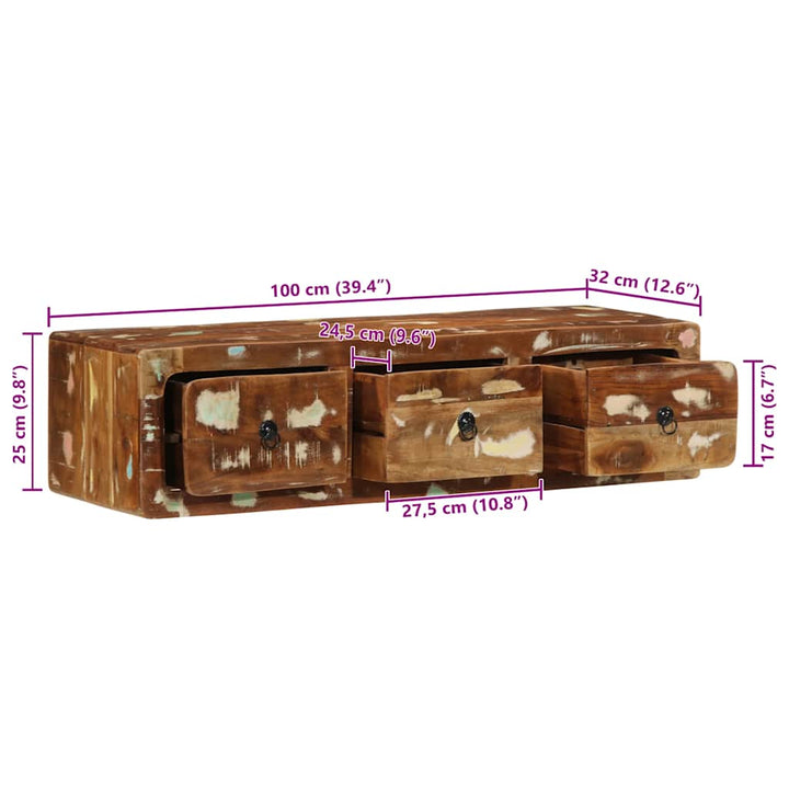 væghængt tv-skab 100x32x25 cm massivt genbrugstræ