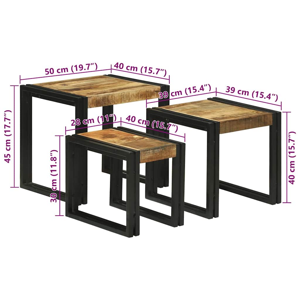 Nesting Bord 3 pcs Brun og sort Massivt ru mangotræ