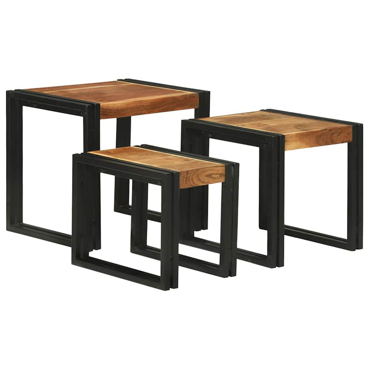 Nesting Bord 3 pcs Brun og sort Solid akacietræ og metal
