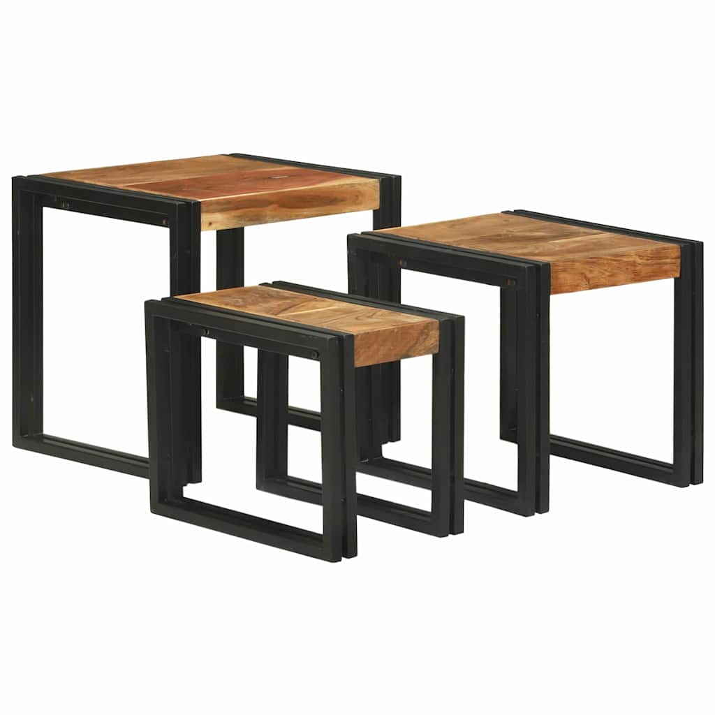 Nesting Bord 3 pcs Brun og sort Solid akacietræ og metal