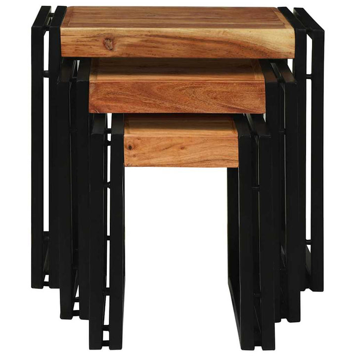 Nesting Bord 3 pcs Brun og sort Solid akacietræ og metal