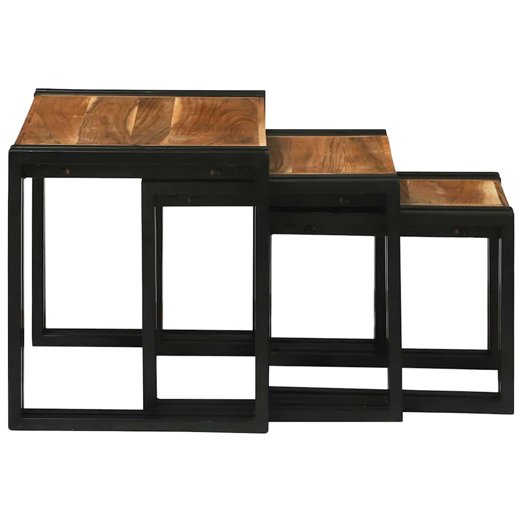 Nesting Bord 3 pcs Brun og sort Solid akacietræ og metal