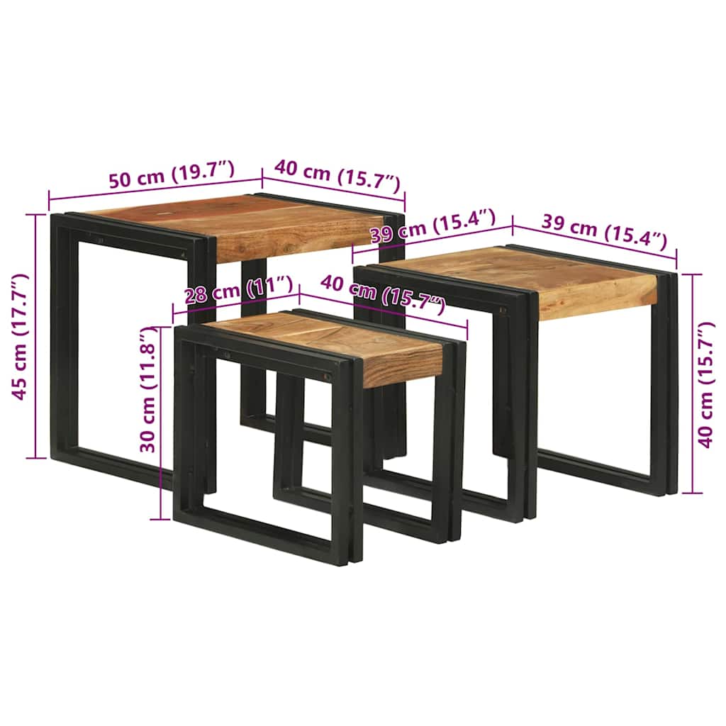 Nesting Bord 3 pcs Brun og sort Solid akacietræ og metal