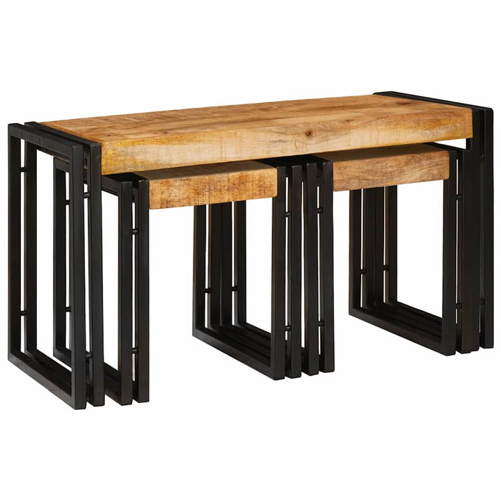 Nesting Bord 3 pcs Brun og sort Solid ru mango træ og metal