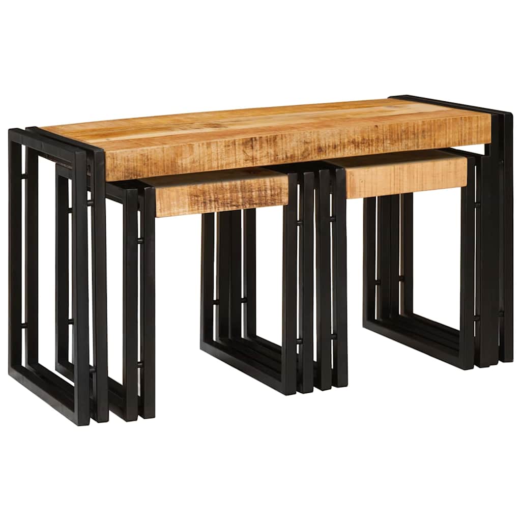 Nesting Bord 3 pcs Brun og sort Solid ru mango træ og metal