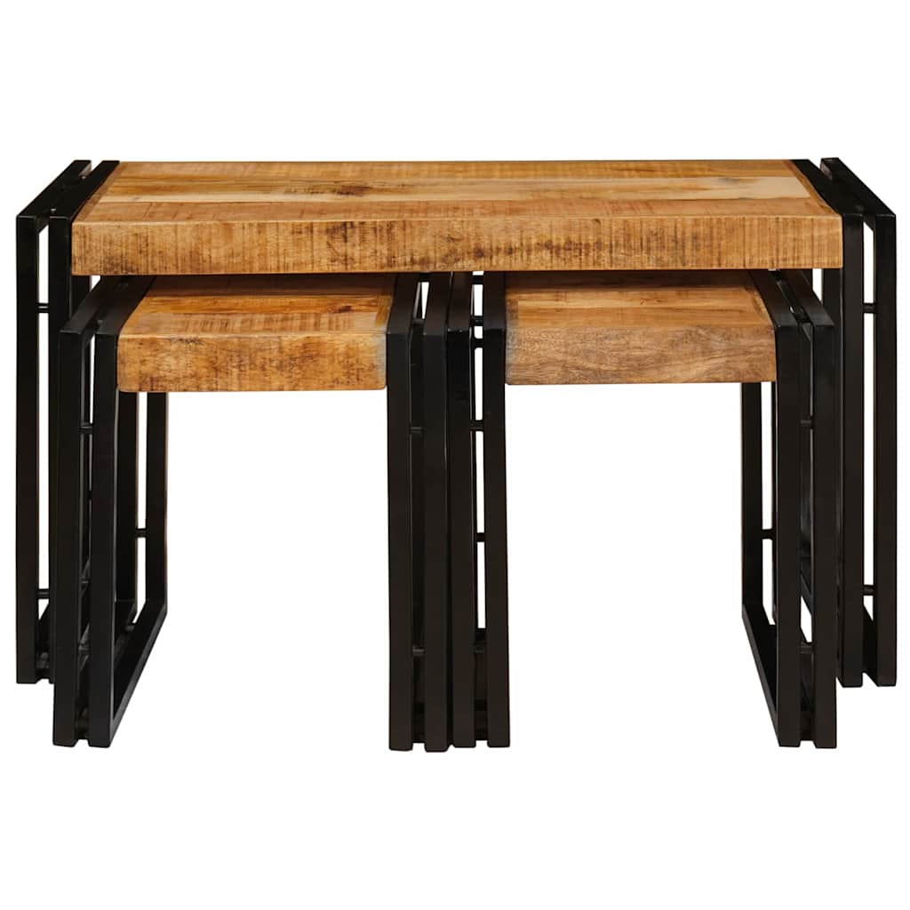 Nesting Bord 3 pcs Brun og sort Solid ru mango træ og metal