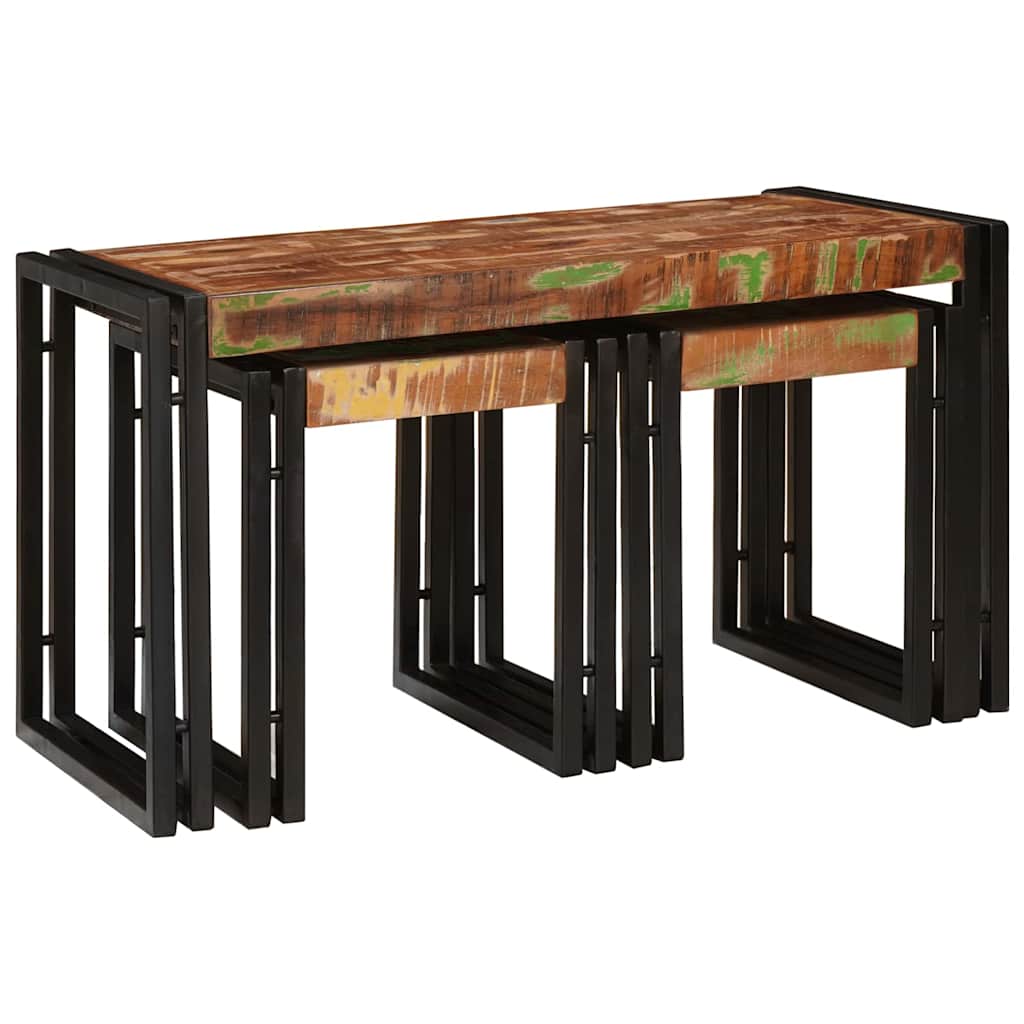 Nesting Bord 3 pcs Brun og sort Massivt genanvendt træ