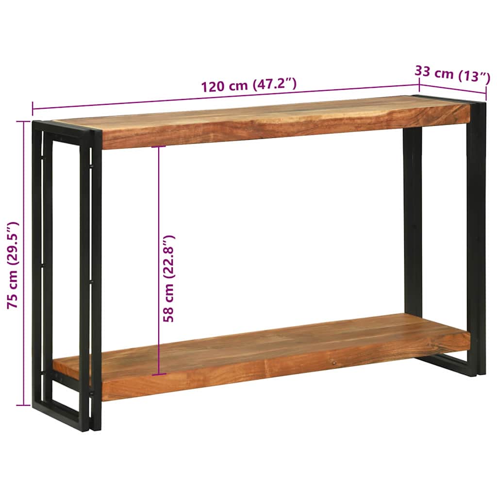 Konsolbord med hylde Brun 120 x 33 x 75 cm Massivt akacietræ