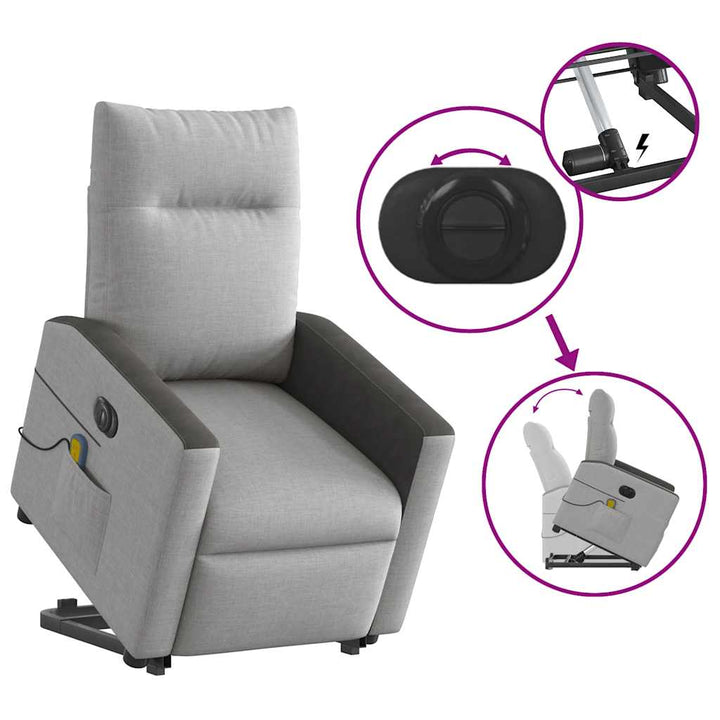 elektrisk massagestol med løftefunktion stof skygrå