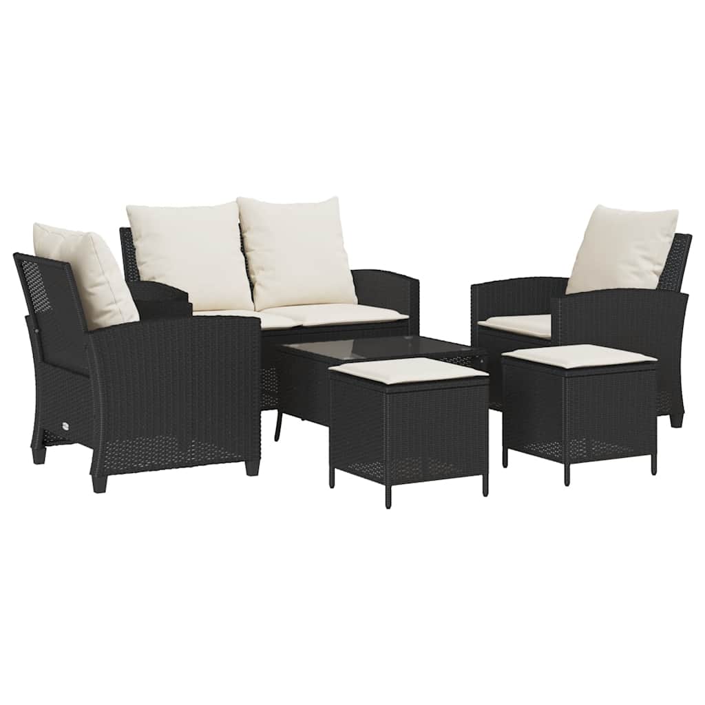 sofasæt til haven 6 dele med hynder polyrattan sort