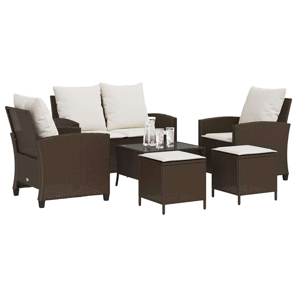 sofasæt til haven 6 dele med hynder polyrattan brun