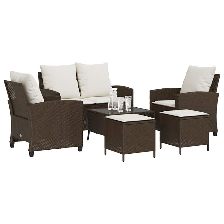 sofasæt til haven 6 dele med hynder polyrattan brun