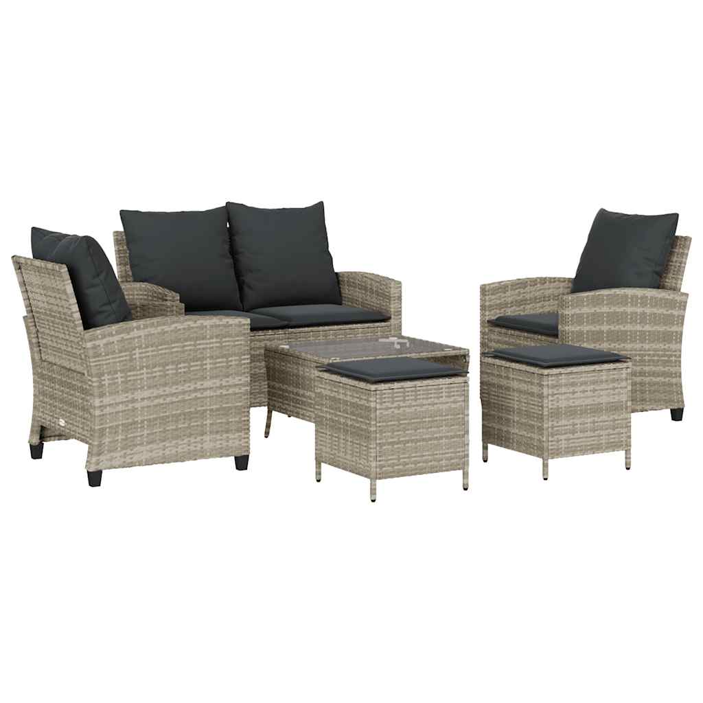 sofasæt til haven 6 dele med hynder polyrattan lysegrå