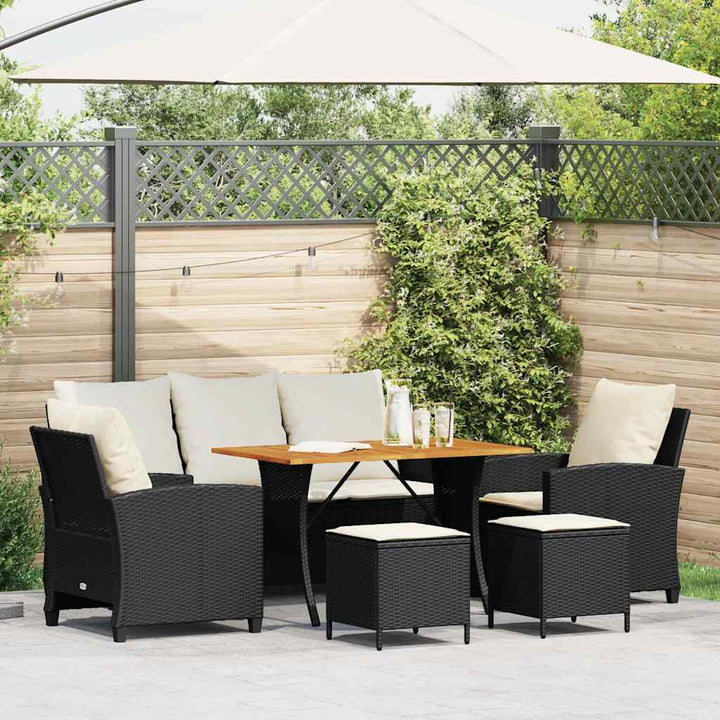 sofasæt til haven 6 dele med hynder polyrattan sort