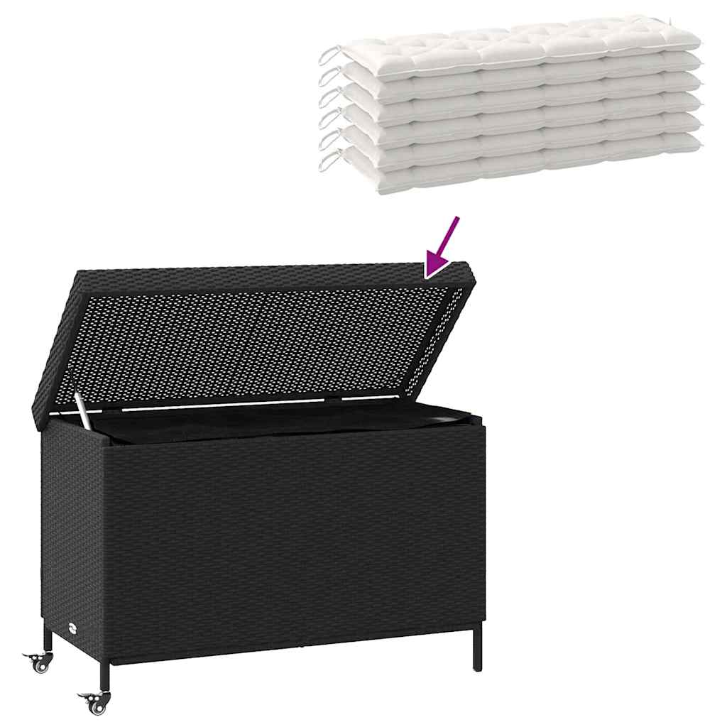 opbevaringsboks med hjul 110x55x73 cm polyrattan sort