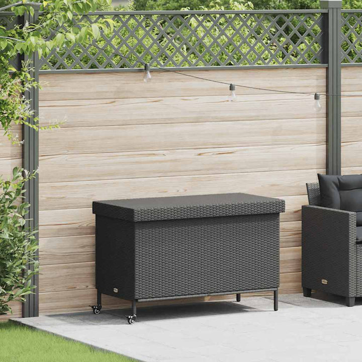 opbevaringsboks med hjul 110x55x73 cm polyrattan sort
