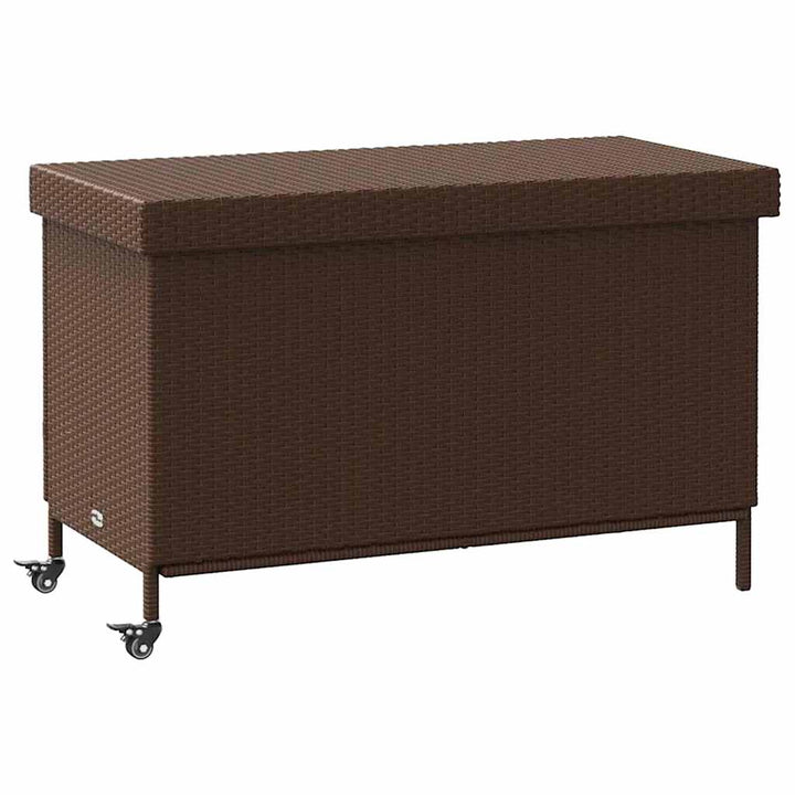 opbevaringsboks med hjul 110x55x73 cm polyrattan brun
