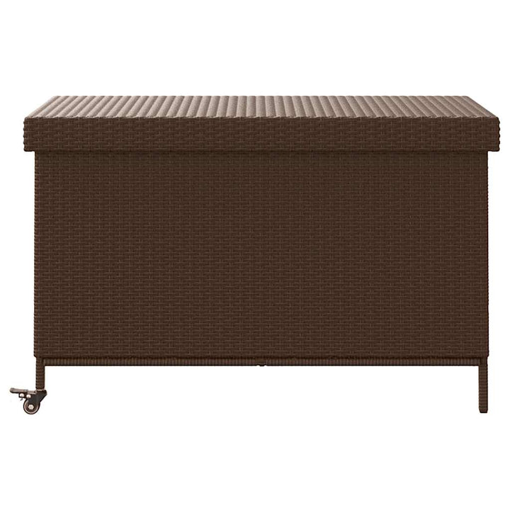 opbevaringsboks med hjul 110x55x73 cm polyrattan brun
