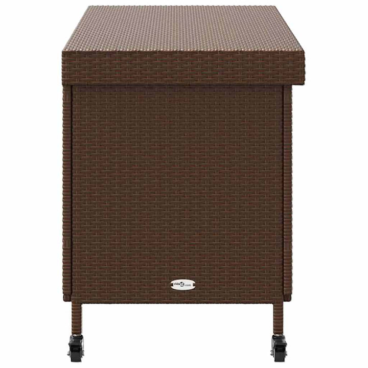 opbevaringsboks med hjul 110x55x73 cm polyrattan brun