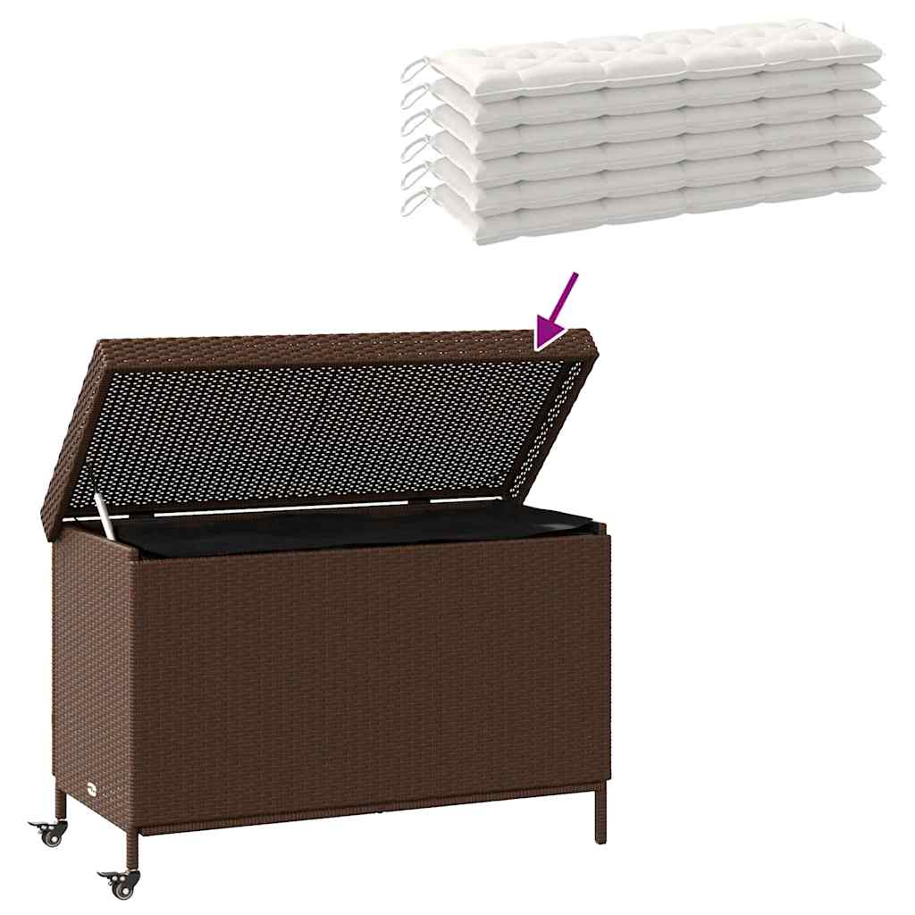 opbevaringsboks med hjul 110x55x73 cm polyrattan brun
