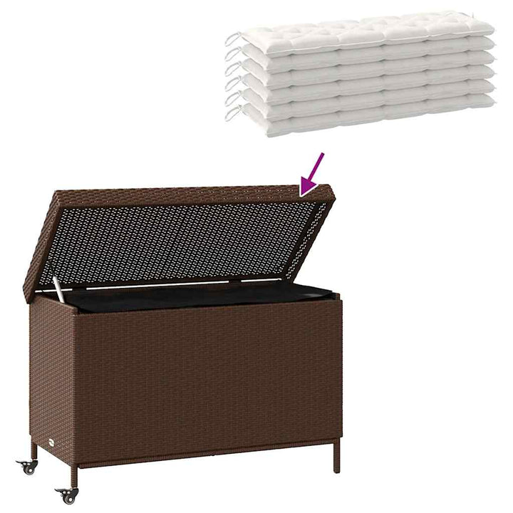 opbevaringsboks med hjul 110x55x73 cm polyrattan brun