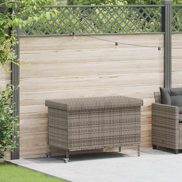 opbevaringsboks med hjul 110x55x73 cm polyrattan grå