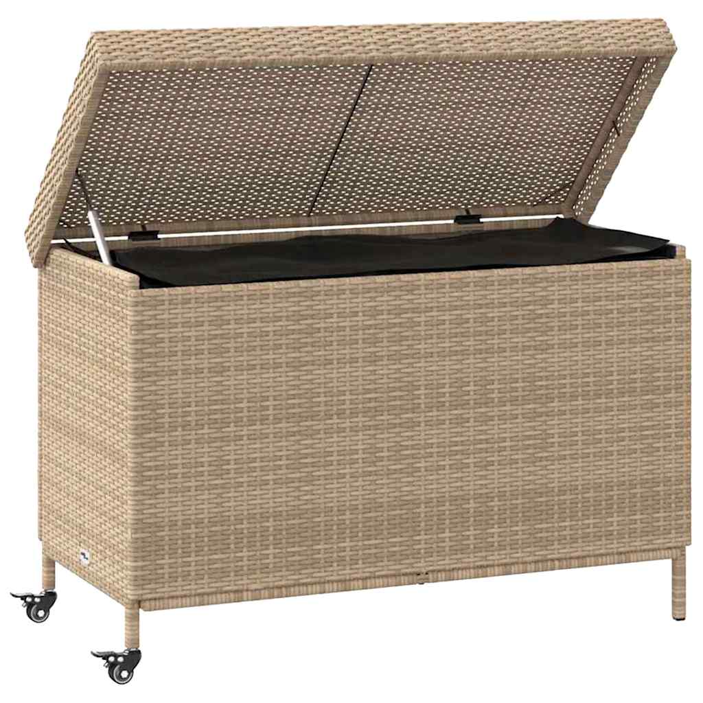 opbevaringsboks med hjul 110x55x73 cm polyrattan beige