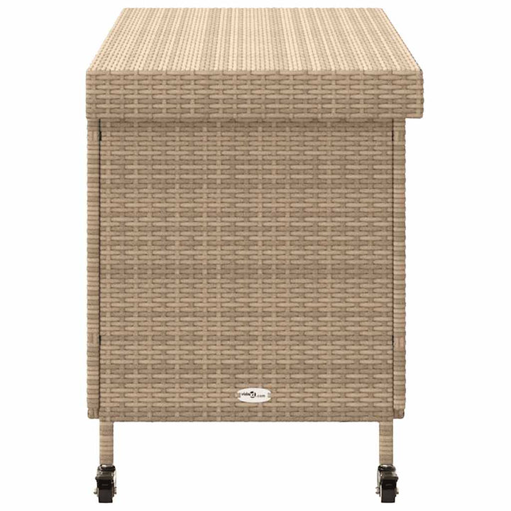 opbevaringsboks med hjul 110x55x73 cm polyrattan beige