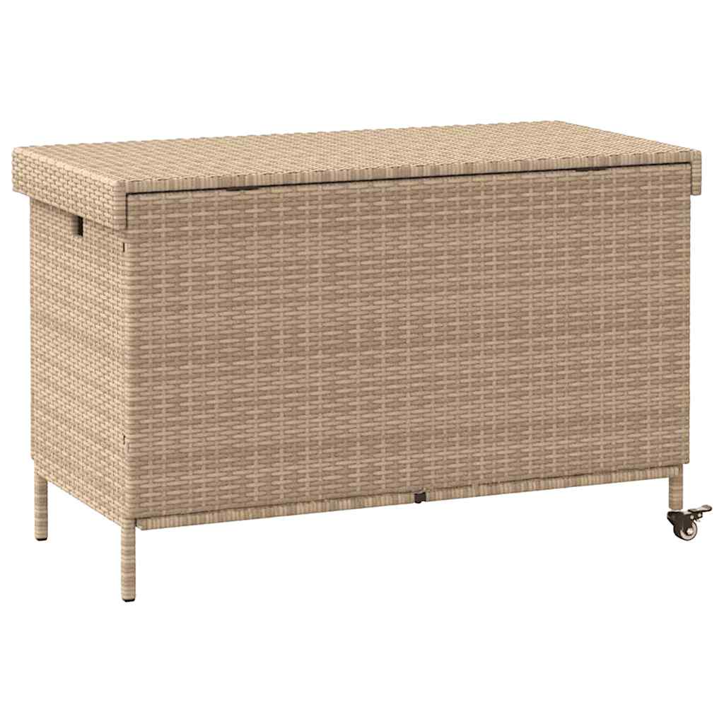 opbevaringsboks med hjul 110x55x73 cm polyrattan beige