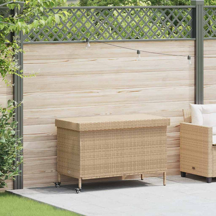 opbevaringsboks med hjul 110x55x73 cm polyrattan beige