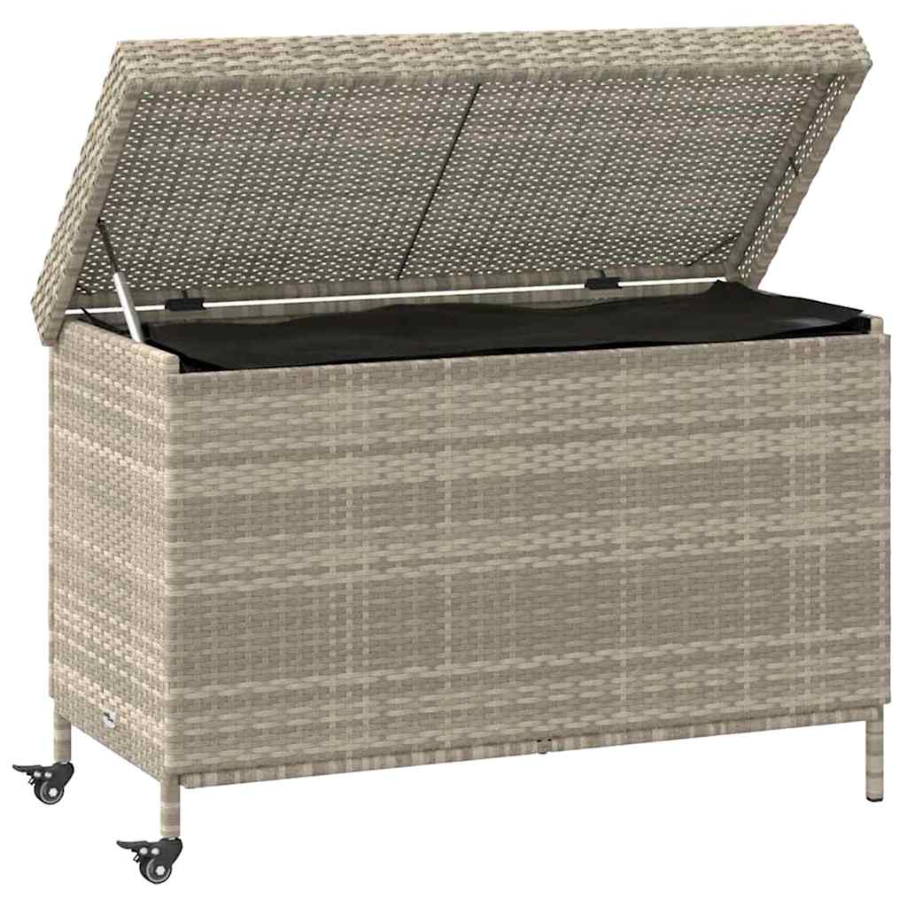 opbevaringsboks med hjul 110x55x73 cm polyrattan lysegrå