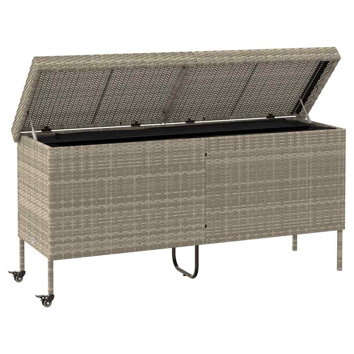 opbevaringsboks med hjul 160x55x75 cm polyrattan lysegrå