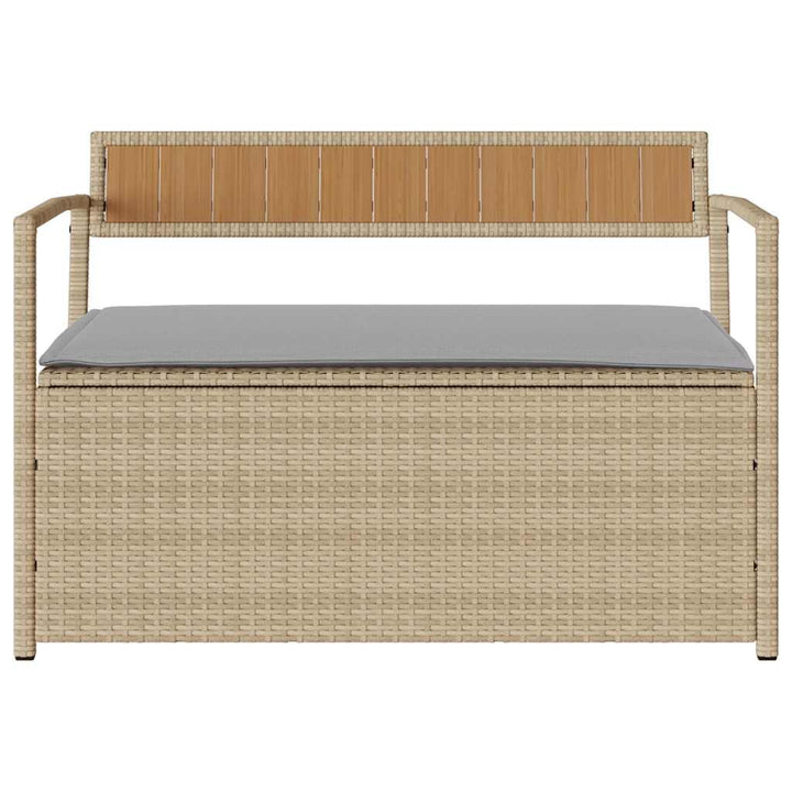 opbevaringsbænk til haven med hynde polyrattan beige